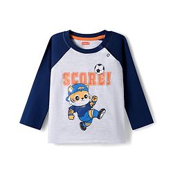 Babyhug 100% Cotton Knit Full Raglan Sleeves T-Shirts with Stripes & Animal Print Pack of 3 - Orange & Navy Blue