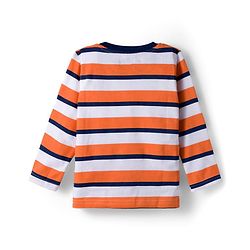 Babyhug 100% Cotton Knit Full Raglan Sleeves T-Shirts with Stripes & Animal Print Pack of 3 - Orange & Navy Blue