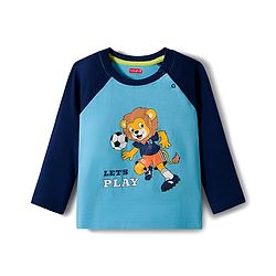 Babyhug 100% Cotton Knit Full Raglan Sleeves T-Shirts with Stripes & Animal Print Pack of 3 - Neon Green & Light Blue