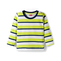 Babyhug 100% Cotton Knit Full Raglan Sleeves T-Shirts with Stripes & Animal Print Pack of 3 - Neon Green & Light Blue