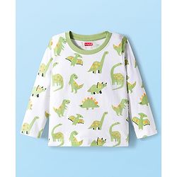 Babyhug 100% Cotton Knit Full Sleeves T-Shirts with Dino Print Pack of 3 - Yellow Light Green & White