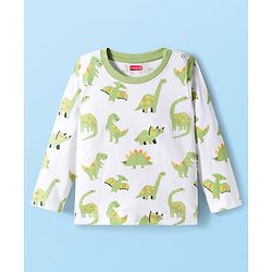 Babyhug 100% Cotton Knit Full Sleeves T-Shirts with Dino Print Pack of 3 - Yellow Light Green & White