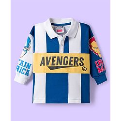 Babyhug Marvel Single Jersey Knit Full Sleeves Cut & Sew Sweatshirt & Trackpant Set with Avengers Graphics - Blue & White