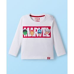 Babyhug Marvel Single Jersey Knit Full Sleeves T-Shirt with Avengers Graphic with Badge Detailing - White
