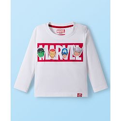 Babyhug Marvel Single Jersey Knit Full Sleeves T-Shirt with Avengers Graphic with Badge Detailing - White