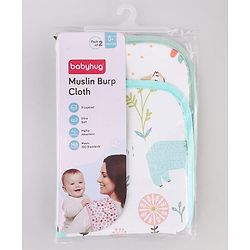 Babyhug 100% Cotton Muslin Burp Cloth Pack of 2  Multicolor| Ultra Soft| High Absorbency| Machine Washable| For Feeding & Diapering| Double Layer