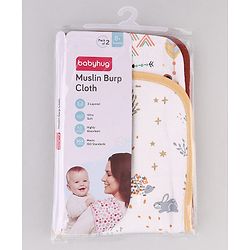 Babyhug 100% Cotton Muslin Burp Cloth Pack of 2  Multicolor| Ultra Soft| High Absorbency| Machine Washable| For Feeding & Diapering| Double Layer