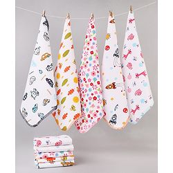 Babyhug 100% Cotton Muslin Burp Cloth Pack of 10  Multicolor| Ultra Soft| High Absorbency| Machine Washable| For Feeding & Diapering