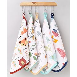 Babyhug 100% Cotton Muslin Burp Cloth Pack of 5 -  Multicolor| Ultra Soft| High Absorbency| Machine Washable| For Feeding & Diapering