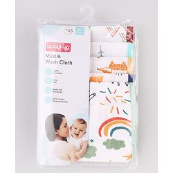 Babyhug 100% Cotton Muslin Burp Cloth Pack of 5 -  Multicolor| Ultra Soft| High Absorbency| Machine Washable| For Feeding & Diapering