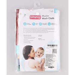 Babyhug 100% Cotton Muslin Burp Cloth Pack of 5 -  Multicolor| Ultra Soft| High Absorbency| Machine Washable| For Feeding & Diapering