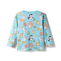 Babyhug 100% Cotton Knit Full Sleeves T-Shirt with Animal Print - Light Blue