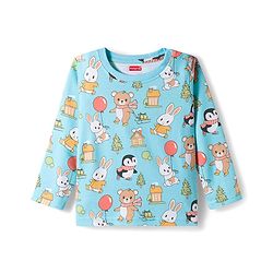Babyhug 100% Cotton Knit Full Sleeves T-Shirt with Animal Print - Light Blue