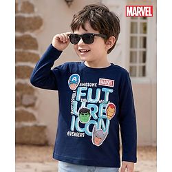 Babyhug Marvel Single Jersey Knit Full Sleeves T-Shirt with Avengers Graphic - Navy Blue