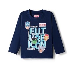 Babyhug Marvel Single Jersey Knit Full Sleeves T-Shirt with Avengers Graphic - Navy Blue