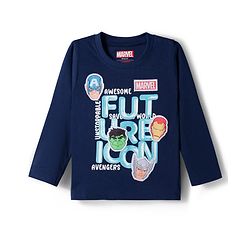 Babyhug Marvel Single Jersey Knit Full Sleeves T-Shirt with Avengers Graphic - Navy Blue