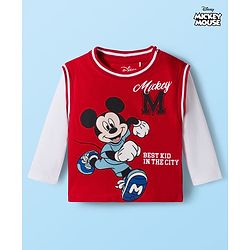Babyhug Disney Single Jersey Knit Full Sleeves Cut & Sew T-Shirt with Mickey Mouse Graphic - Red & White