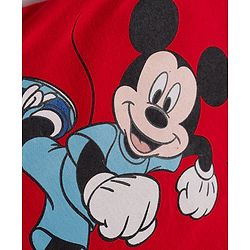 Babyhug Disney Single Jersey Knit Full Sleeves Cut & Sew T-Shirt with Mickey Mouse Graphic - Red & White