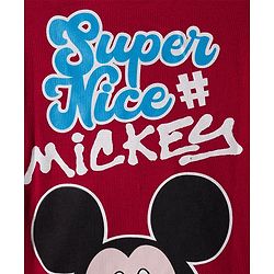 Babyhug Disney Single Jersey Knit Oversize Doctor Sleeves T-Shirt with Mickey Mouse Front and Back Graphic - Red Blue & White
