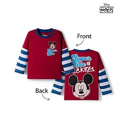 Babyhug Disney Single Jersey Knit Oversize Doctor Sleeves T-Shirt with Mickey Mouse Front and Back Graphic - Red Blue & White