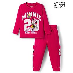 Babyhug Disney Single Jersey Knit Full Sleeves T-Shirt & Trackpant Set With Minnie Mouse Print - Dark Pink