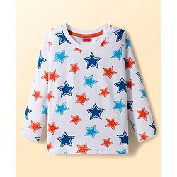 Babyhug 100% Cotton Knit Full  Sleeves T-Shirts with Star & Animal Print Pack of 3 - Orange & White Blue