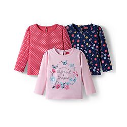 Babyhug 100% Cotton Knit Full Sleeves T-Shirts with Polka Dots & Floral Print Pack of 3 - Multicolor