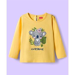 Babyhug 100% Cotton Knit Full Sleeves T-Shirts with Stripes Animal & Floral Print Pack of 3 - Light Blue Pink & Yellow