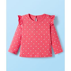 Babyhug 100% Cotton Knit Full Sleeves T-Shirts with Polka Dot Butterfly & Floral Print & Frill Detailing Pack of 3 - Pink Blue & White