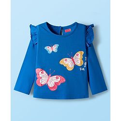 Babyhug 100% Cotton Knit Full Sleeves T-Shirts with Polka Dot Butterfly & Floral Print & Frill Detailing Pack of 3 - Pink Blue & White