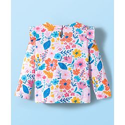 Babyhug 100% Cotton Knit Full Sleeves T-Shirts with Polka Dot Butterfly & Floral Print & Frill Detailing Pack of 3 - Pink Blue & White