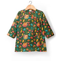Babyhug Chiffon Woven Full Sleeves Kurta Dhoti Set with Floral Print - Green