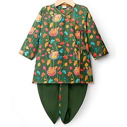 Babyhug Chiffon Woven Full Sleeves Kurta Dhoti Set with Floral Print - Green