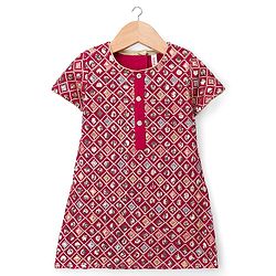 Babyhug Georgette Woven Half Sleeves Kurta Palazzo Set With Sequin Detailing & Dupatta - Dark Pink