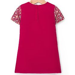 Babyhug Georgette Woven Half Sleeves Kurta Palazzo Set With Sequin Detailing & Dupatta - Dark Pink