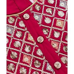 Babyhug Georgette Woven Half Sleeves Kurta Palazzo Set With Sequin Detailing & Dupatta - Dark Pink
