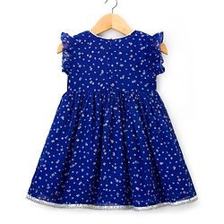 Babyhug Georgette Woven Sleeveless Ethnic Dress With Bandhani Print & Floral Embriodery - Blue