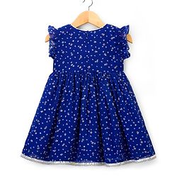 Babyhug Georgette Woven Sleeveless Ethnic Dress With Bandhani Print & Floral Embriodery - Blue