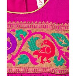 Babyhug Woven Half Sleeves Ethnic Dress With Brocade Design - Fuschia