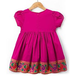 Babyhug Woven Half Sleeves Ethnic Dress With Brocade Design - Fuschia