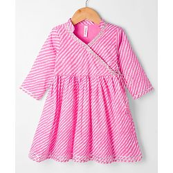 Babyhug Cambric Woven Three Fourth Sleeves Printed Ethnic Dress - Pink