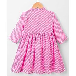 Babyhug Cambric Woven Three Fourth Sleeves Printed Ethnic Dress - Pink