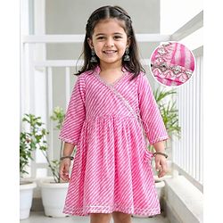 Babyhug Cambric Woven Three Fourth Sleeves Printed Ethnic Dress - Pink