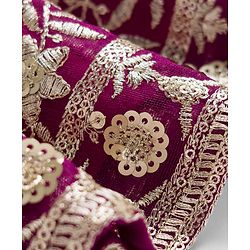 Babyhug Mesh Woven Half Sleeves Ethnic Dress With Floral Embroidery & Sequin Detailing - Wine