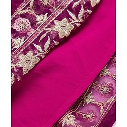 Babyhug Mesh Woven Half Sleeves Ethnic Dress With Floral Embroidery & Sequin Detailing - Wine