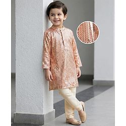 Babyhug Woven Full Sleeves Kurta Pajama Set with Sequin Detailing - Golden