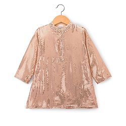 Babyhug Woven Full Sleeves Kurta Pajama Set with Sequin Detailing - Golden