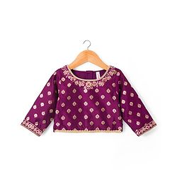 Babyhug Brocade Woven Three Fourth Sleeves Choli Lehenga Set with Dupatta & Embroidery - Violet