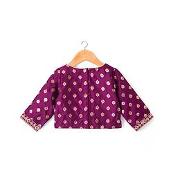 Babyhug Brocade Woven Three Fourth Sleeves Choli Lehenga Set with Dupatta & Embroidery - Violet