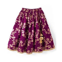 Babyhug Brocade Woven Three Fourth Sleeves Choli Lehenga Set with Dupatta & Embroidery - Violet